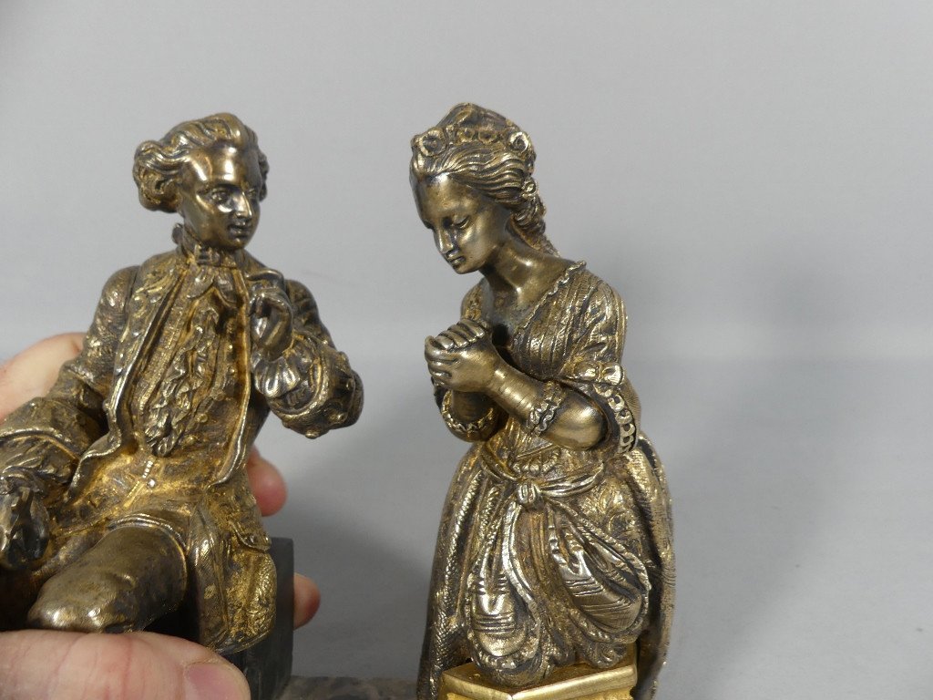 The Confession, Bronze Statuette Representing A Man And A Woman Praying, 19th Century-photo-3