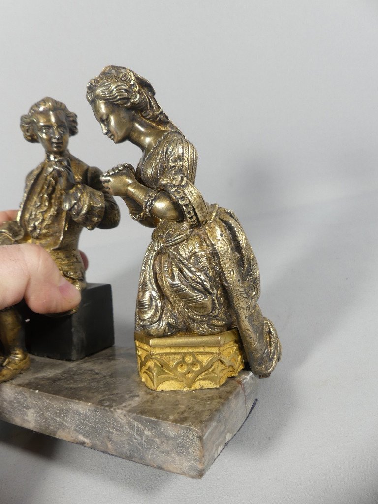 The Confession, Bronze Statuette Representing A Man And A Woman Praying, 19th Century-photo-4