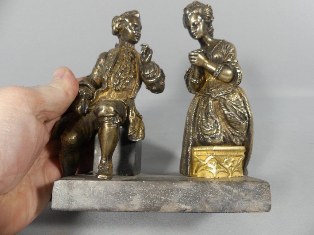 The Confession, Bronze Statuette Representing A Man And A Woman Praying, 19th Century-photo-6