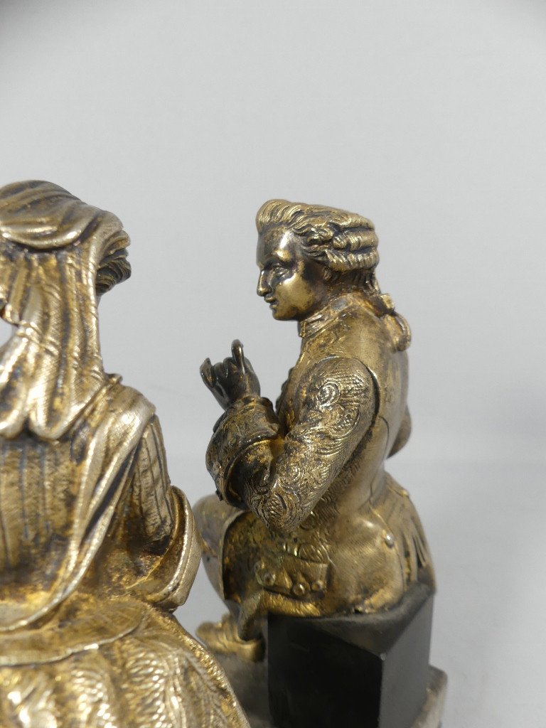 The Confession, Bronze Statuette Representing A Man And A Woman Praying, 19th Century-photo-7