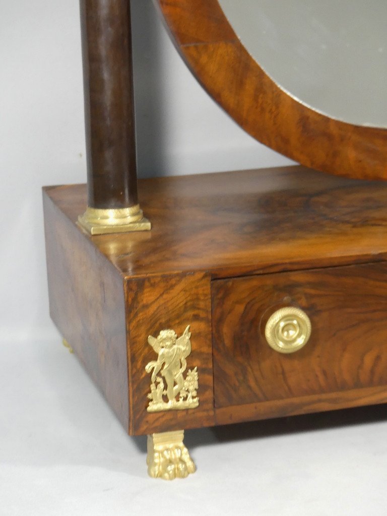 Empire Period Walnut And Gilt Bronze Table Psyche, Mirror, Dressing Table, Barber Shop, Early 19th Century-photo-2