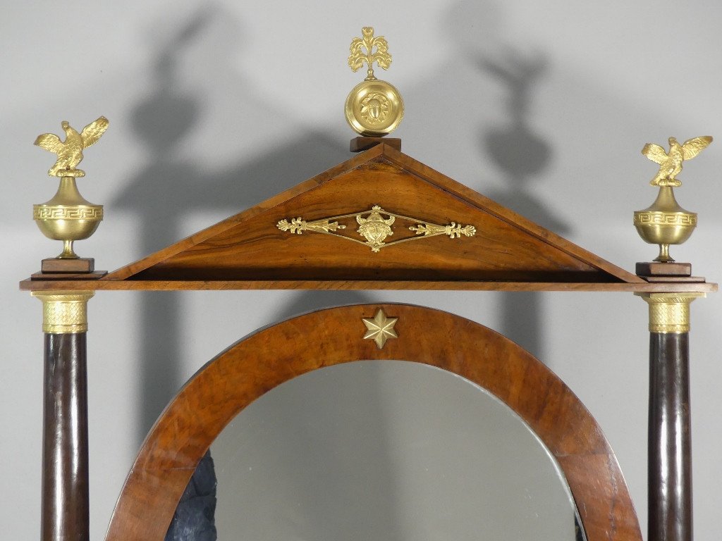 Empire Period Walnut And Gilt Bronze Table Psyche, Mirror, Dressing Table, Barber Shop, Early 19th Century-photo-3