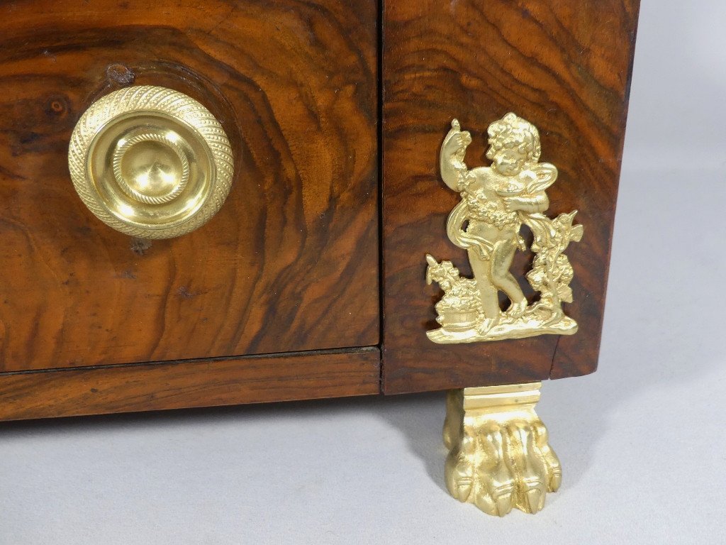 Empire Period Walnut And Gilt Bronze Table Psyche, Mirror, Dressing Table, Barber Shop, Early 19th Century-photo-4