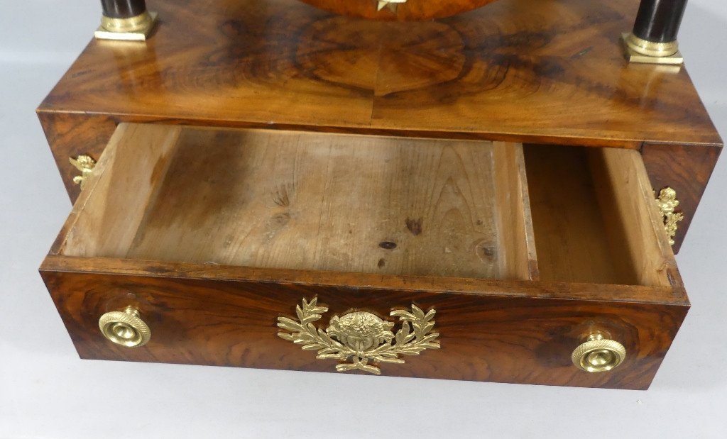 Empire Period Walnut And Gilt Bronze Table Psyche, Mirror, Dressing Table, Barber Shop, Early 19th Century-photo-5