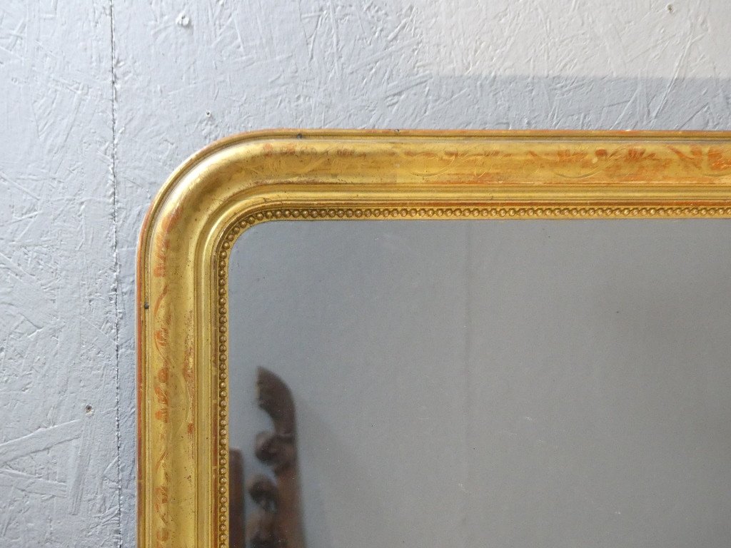  115 * 122 Cm Louis Philippe Mirror In Engraved Gilded Wood, Mercury Glass, 19th Century-photo-4