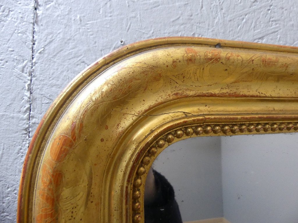  115 * 122 Cm Louis Philippe Mirror In Engraved Gilded Wood, Mercury Glass, 19th Century-photo-4