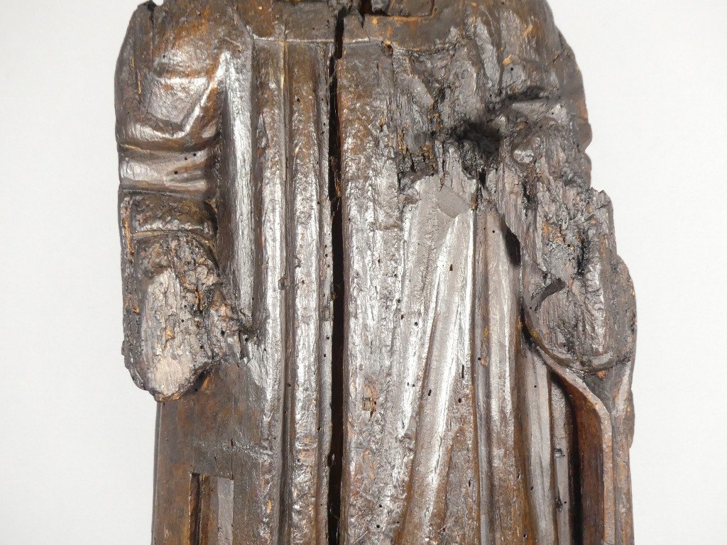 15th Century Sculpture, Saint Or Monk In Carved Oak Wood-photo-4