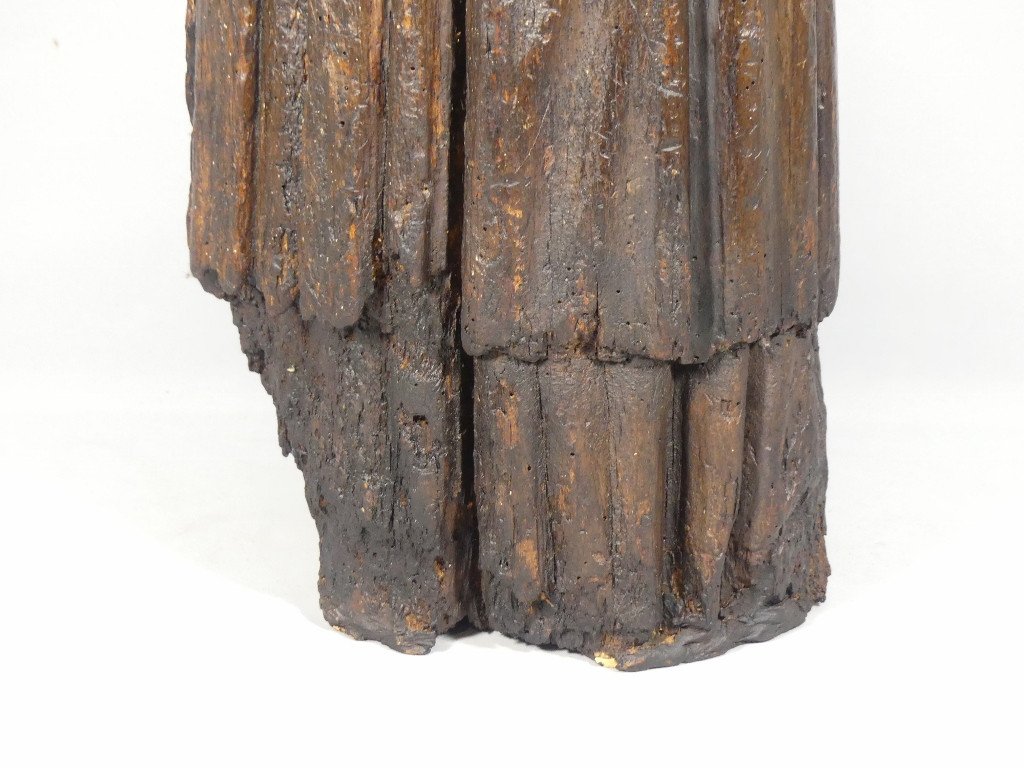 15th Century Sculpture, Saint Or Monk In Carved Oak Wood-photo-2