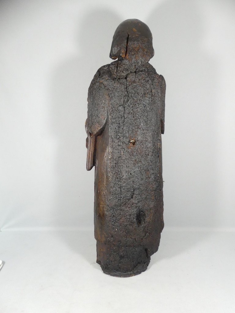 15th Century Sculpture, Saint Or Monk In Carved Oak Wood-photo-8