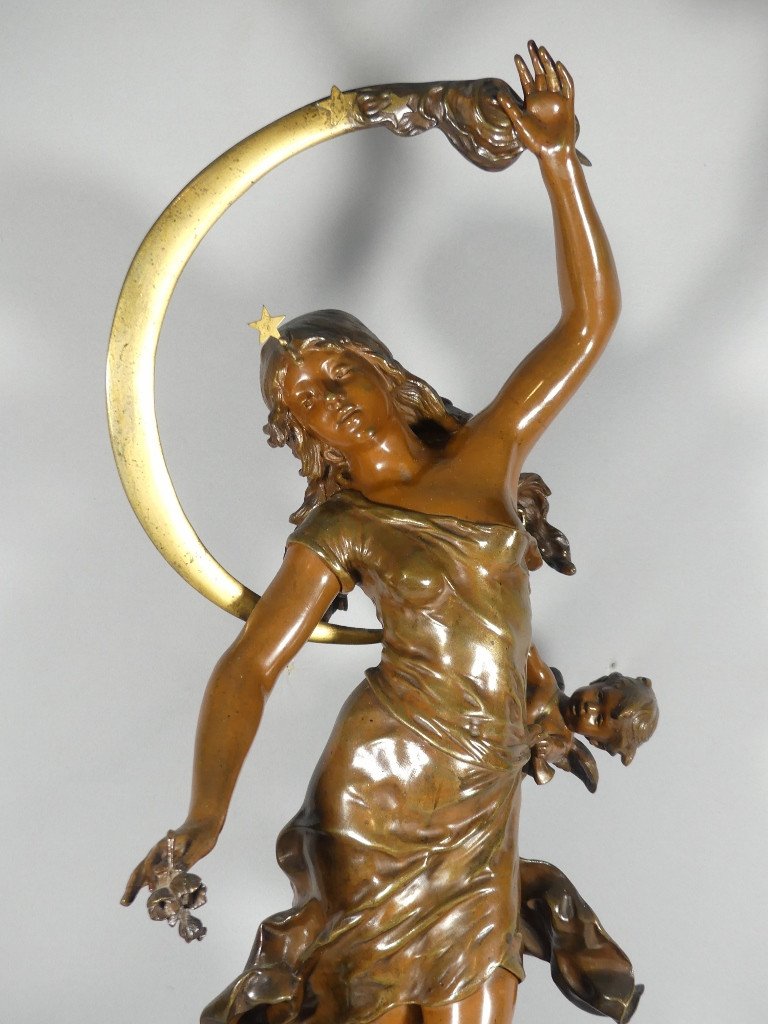 78 Cm! Summer Night Large Rotating Bronze By Louis Auguste Moreau Salon Of 1894 -photo-2