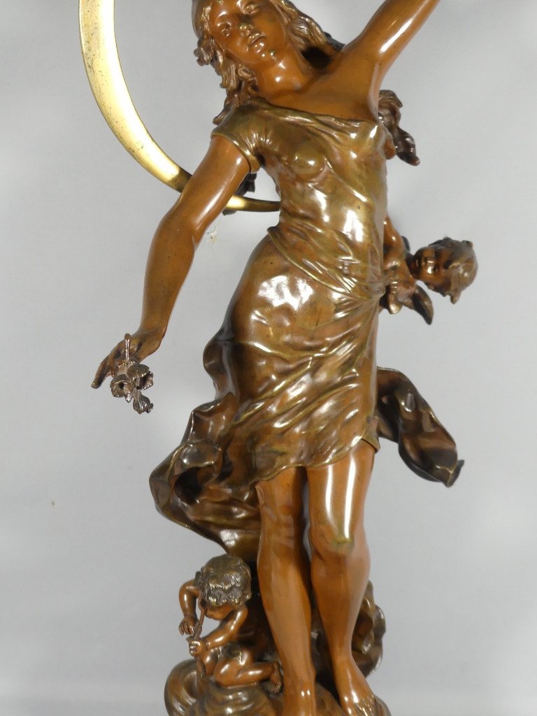 78 Cm! Summer Night Large Rotating Bronze By Louis Auguste Moreau Salon Of 1894 -photo-3