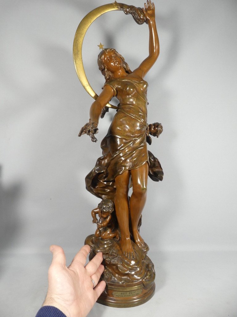 78 Cm! Summer Night Large Rotating Bronze By Louis Auguste Moreau Salon Of 1894 -photo-2