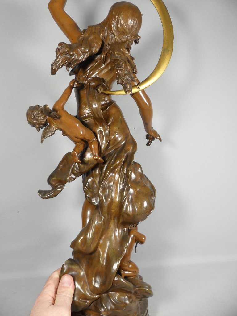 78 Cm! Summer Night Large Rotating Bronze By Louis Auguste Moreau Salon Of 1894 -photo-6