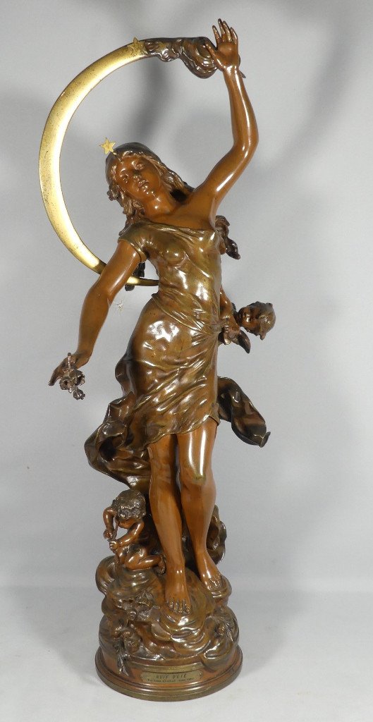 78 Cm! Summer Night Large Rotating Bronze By Louis Auguste Moreau Salon Of 1894 