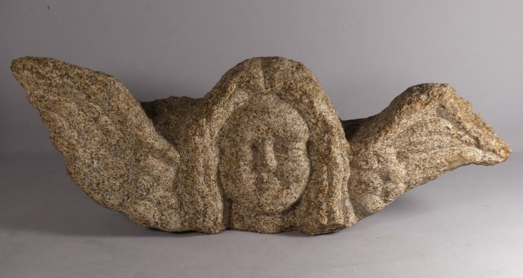 Ange, Angelot Aux Ailes Déployées En Pierre Granit Sculptée, époque XVI ème-xvii ème Siècle