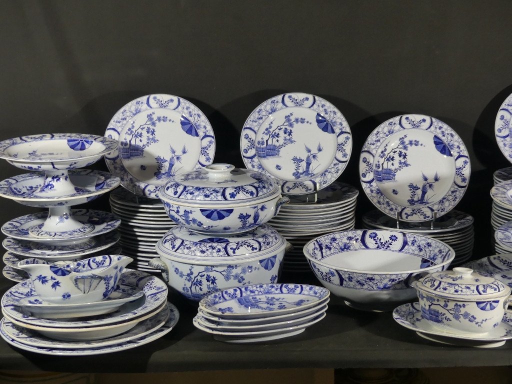 Japan Creil Et Montereau, Complete Service 97 Pieces For 12 People In Earthenware, Monet Giverny-photo-2