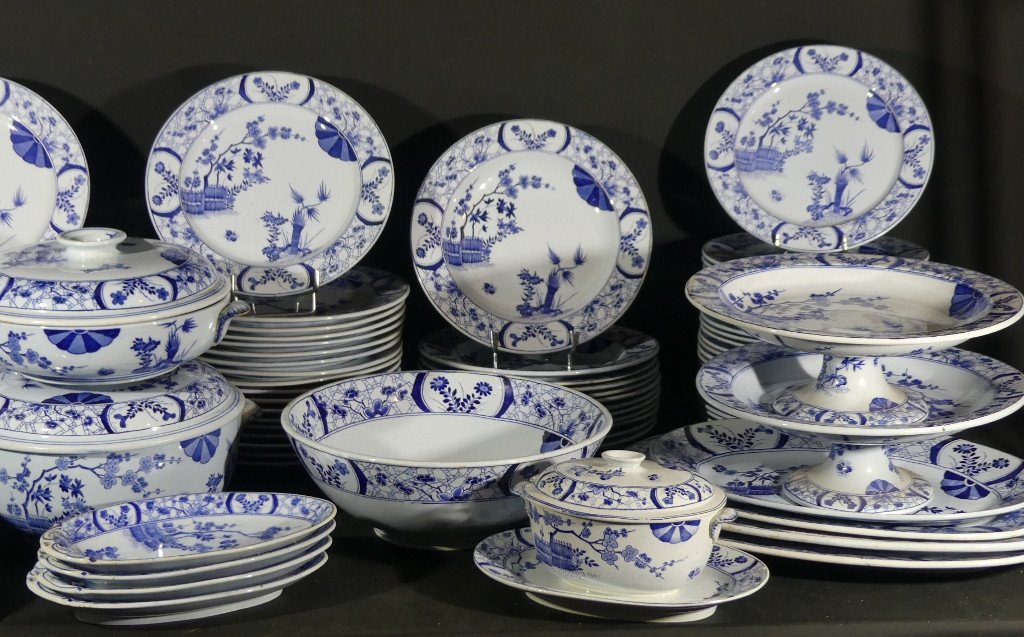 Japan Creil Et Montereau, Complete Service 97 Pieces For 12 People In Earthenware, Monet Giverny-photo-3