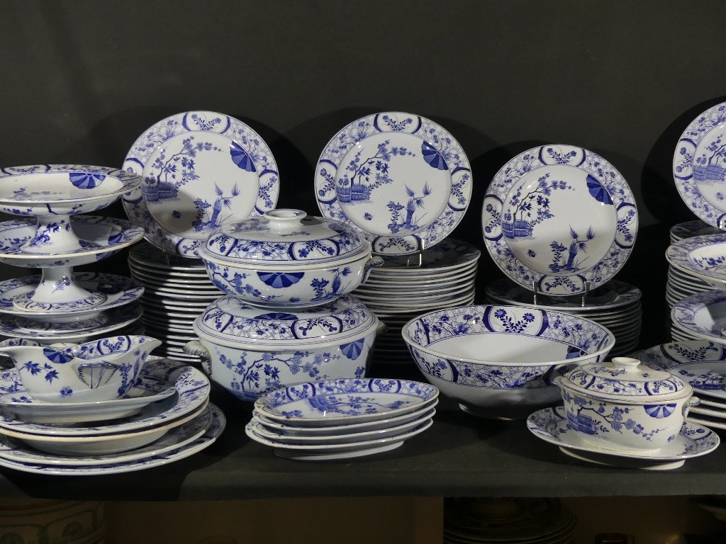 Japan Creil Et Montereau, Complete Service 97 Pieces For 12 People In Earthenware, Monet Giverny-photo-4