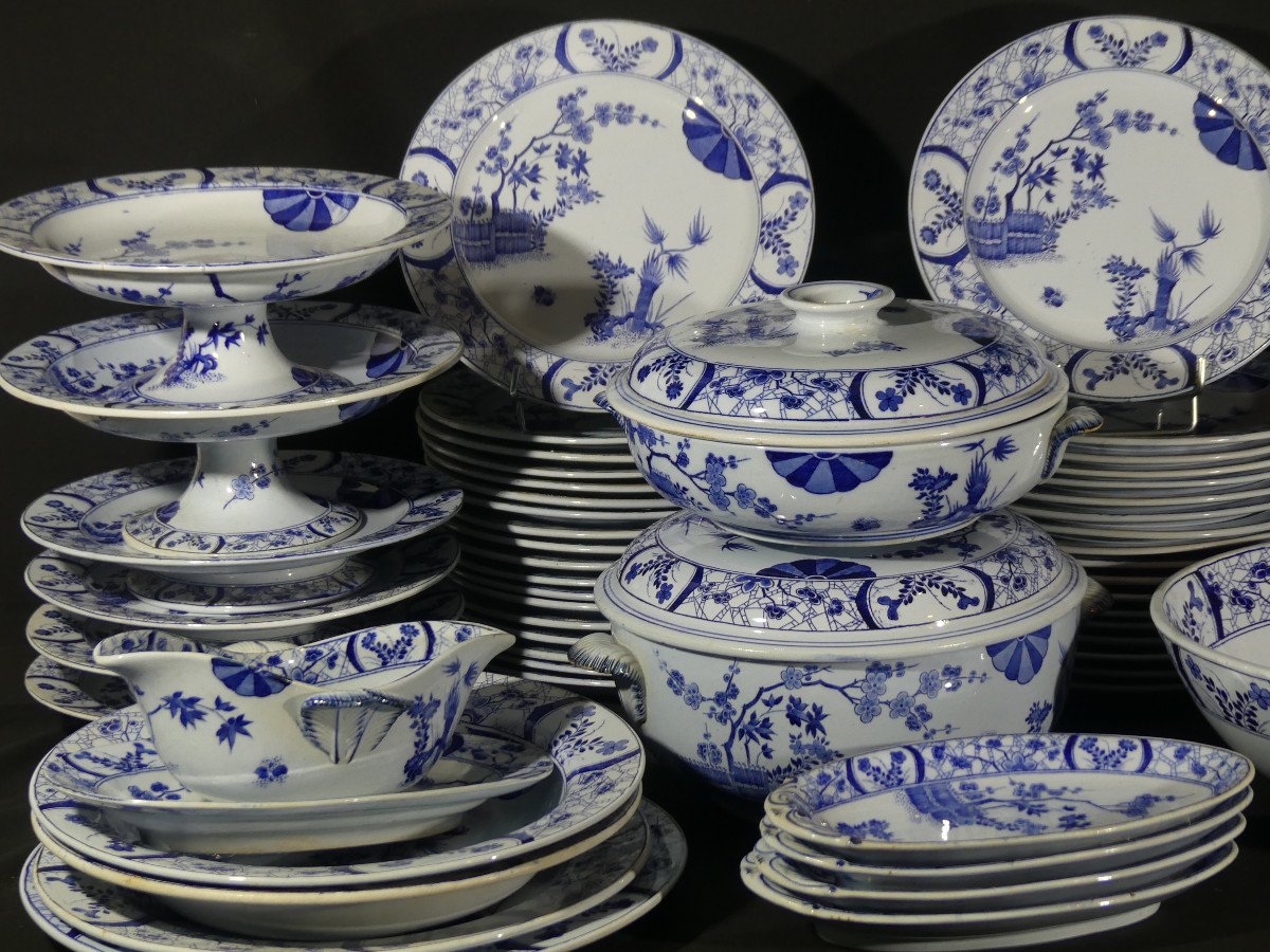 Japan Creil Et Montereau, Complete Service 97 Pieces For 12 People In Earthenware, Monet Giverny-photo-1