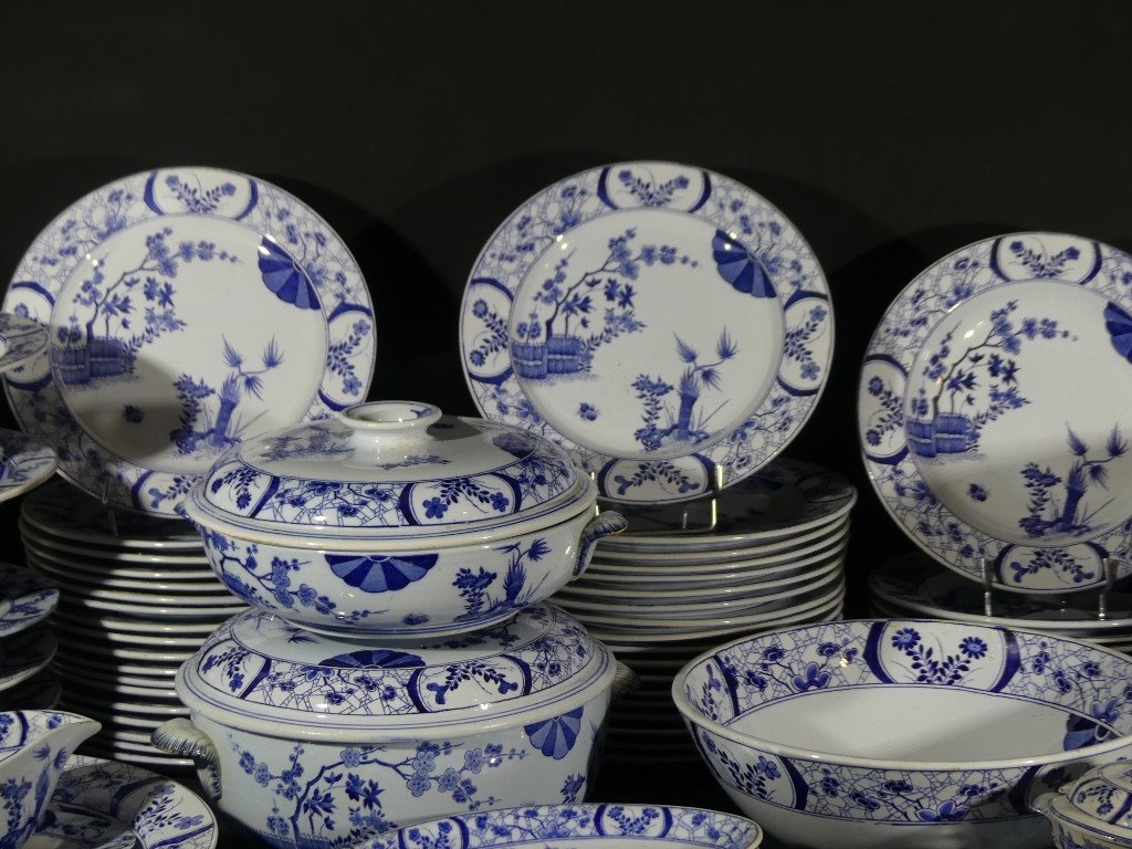 Japan Creil Et Montereau, Complete Service 97 Pieces For 12 People In Earthenware, Monet Giverny-photo-2