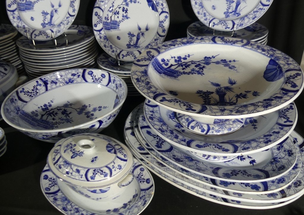 Japan Creil Et Montereau, Complete Service 97 Pieces For 12 People In Earthenware, Monet Giverny-photo-4