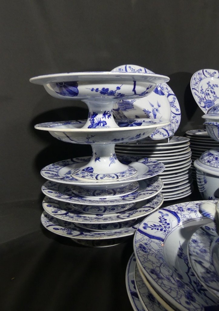 Japan Creil Et Montereau, Complete Service 97 Pieces For 12 People In Earthenware, Monet Giverny-photo-5