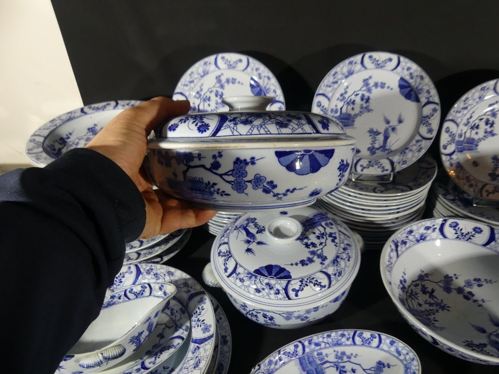 Japan Creil Et Montereau, Complete Service 97 Pieces For 12 People In Earthenware, Monet Giverny-photo-6