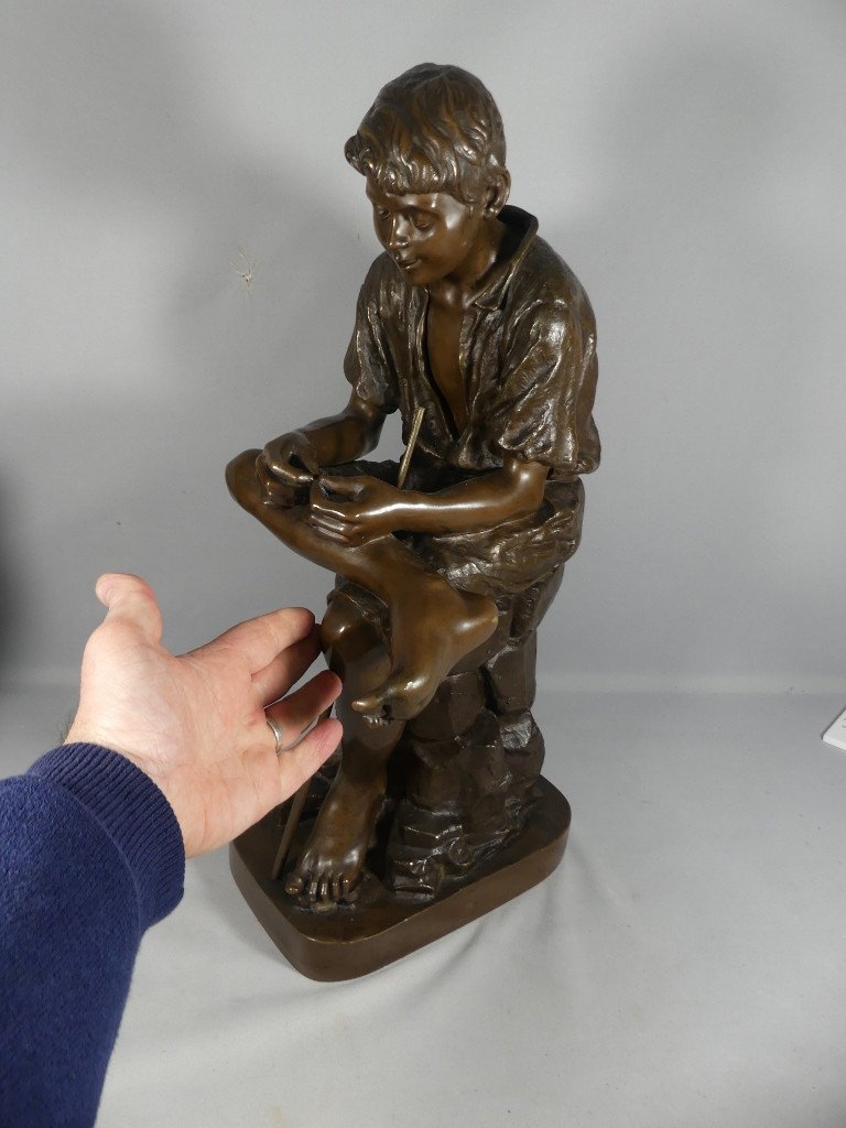 Joseph Ascoli (1847-1929), Le Jeune Pêcheur, Grand Bronze 57 Cm à Patine Brune-photo-5