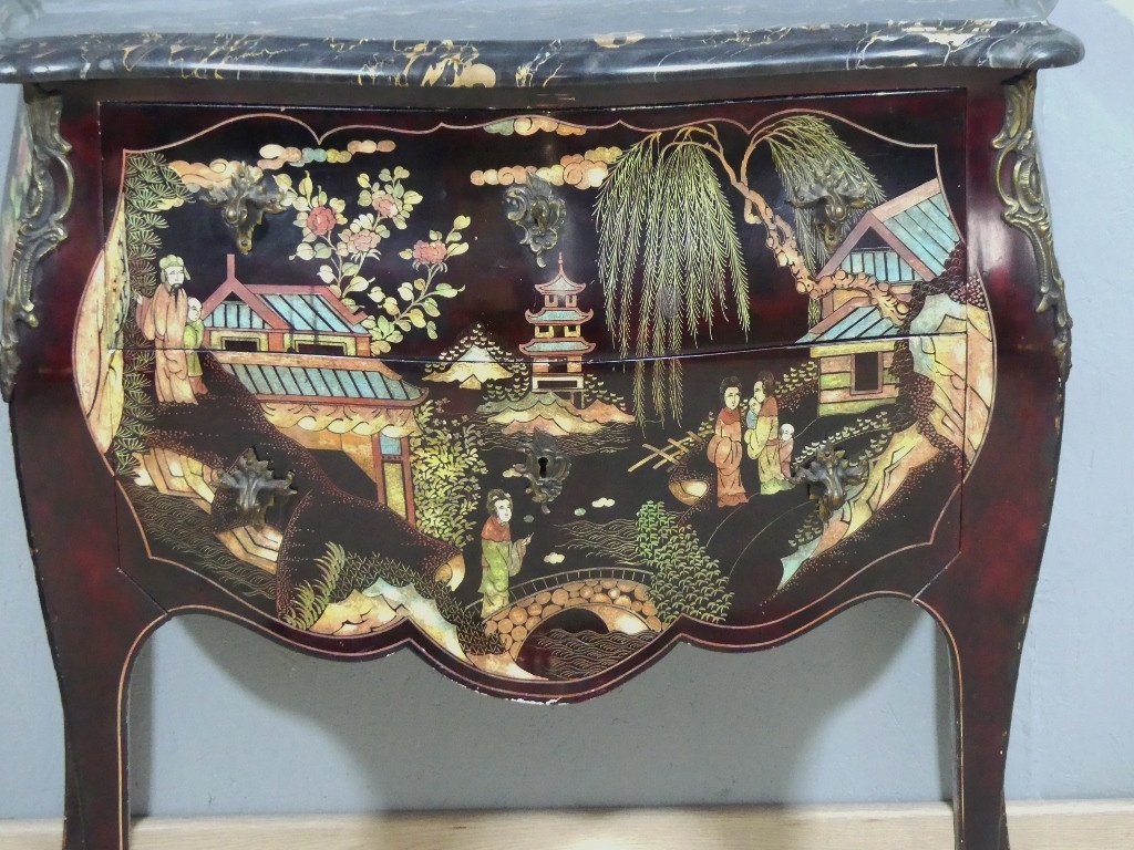 Commode Sauteuse Style Louis XV En Laque De Chine, époque Début XX ème-photo-2