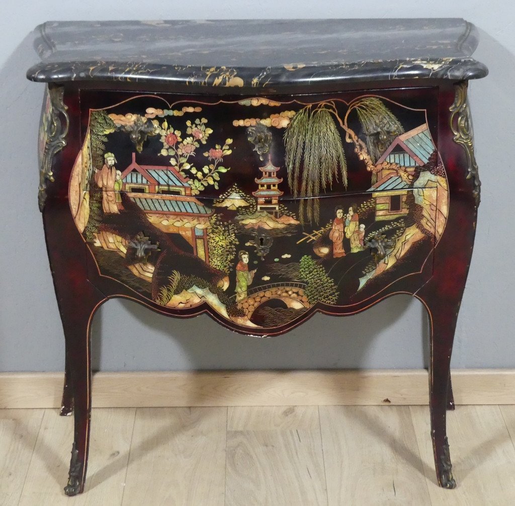 Commode Sauteuse Style Louis XV En Laque De Chine, époque Début XX ème-photo-3