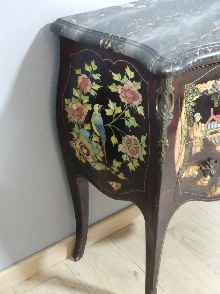 Commode Sauteuse Style Louis XV En Laque De Chine, époque Début XX ème-photo-4