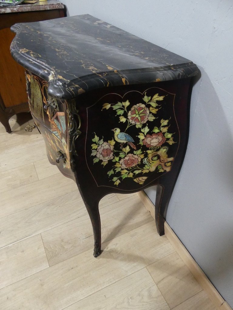 Commode Sauteuse Style Louis XV En Laque De Chine, époque Début XX ème-photo-5