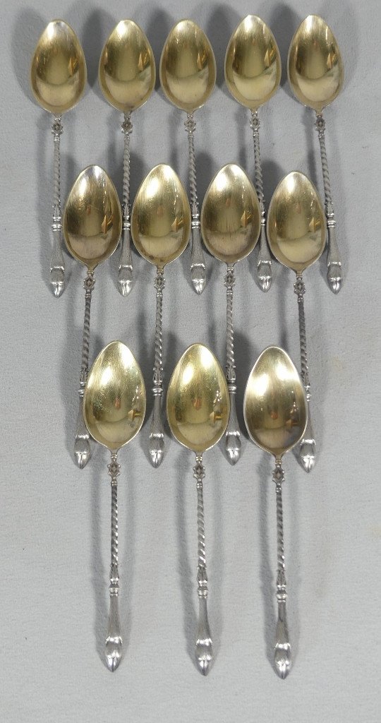 12 Sterling Silver Moka Coffee Spoons, Doe Hoof Handles