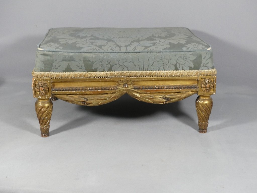 Louis XVI Style Footstool In Gilded Carved Wood, 19th Century-photo-2