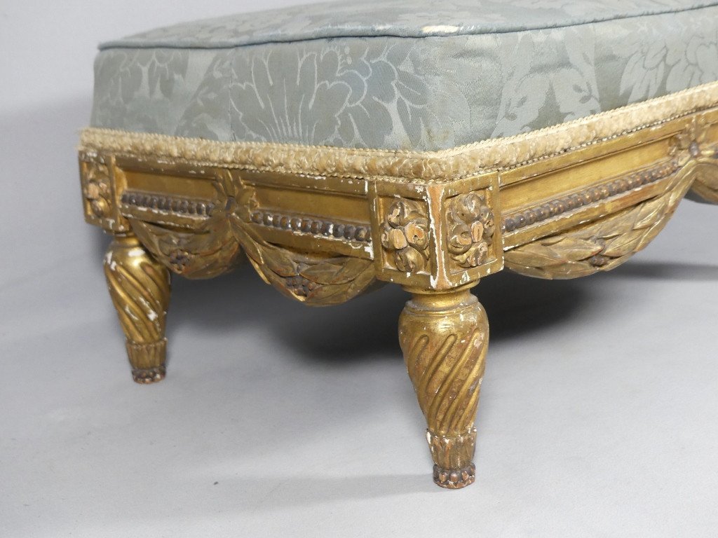 Louis XVI Style Footstool In Gilded Carved Wood, 19th Century-photo-3