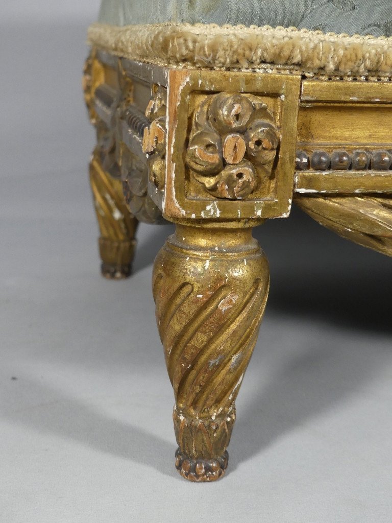 Louis XVI Style Footstool In Gilded Carved Wood, 19th Century-photo-4