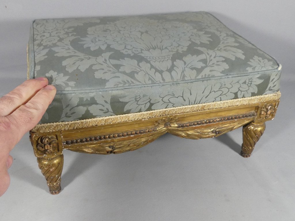 Louis XVI Style Footstool In Gilded Carved Wood, 19th Century-photo-1