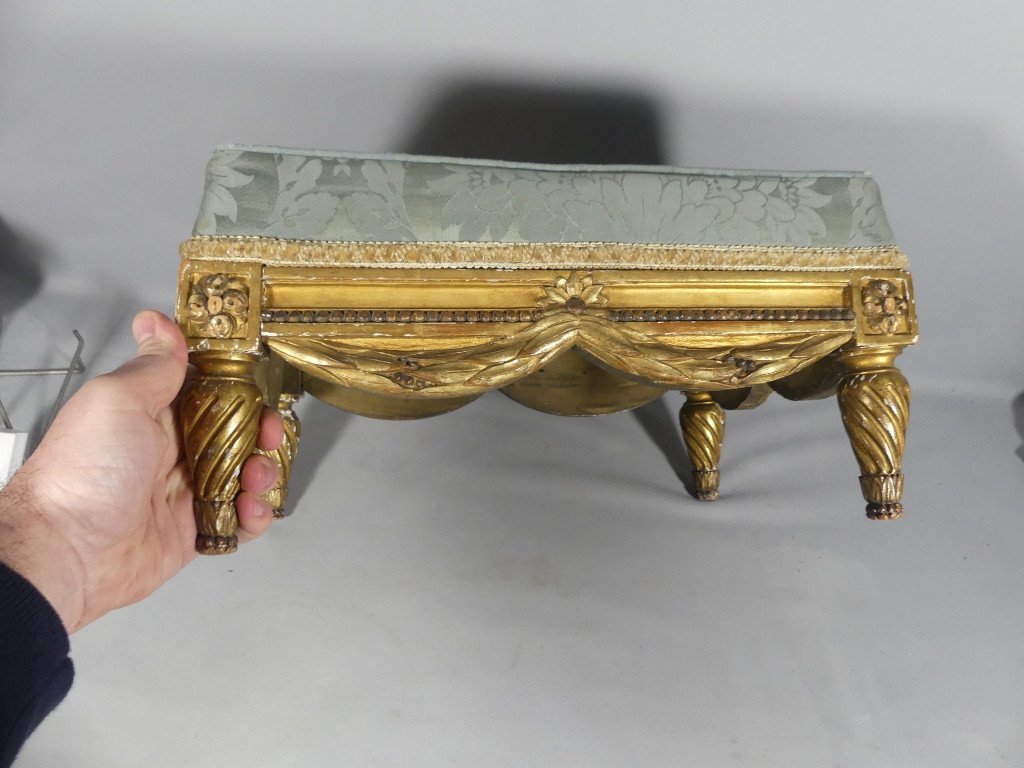 Louis XVI Style Footstool In Gilded Carved Wood, 19th Century-photo-2