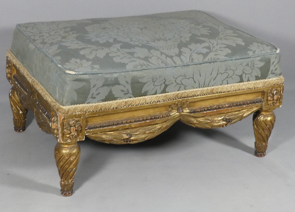 Louis XVI Style Footstool In Gilded Carved Wood, 19th Century