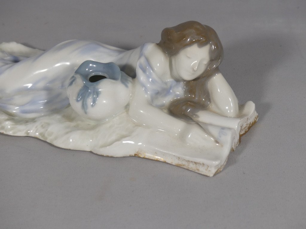 Antonio Faleri, The Reader, Limoges Porcelain Statuette, Art Nouveau Period-photo-2