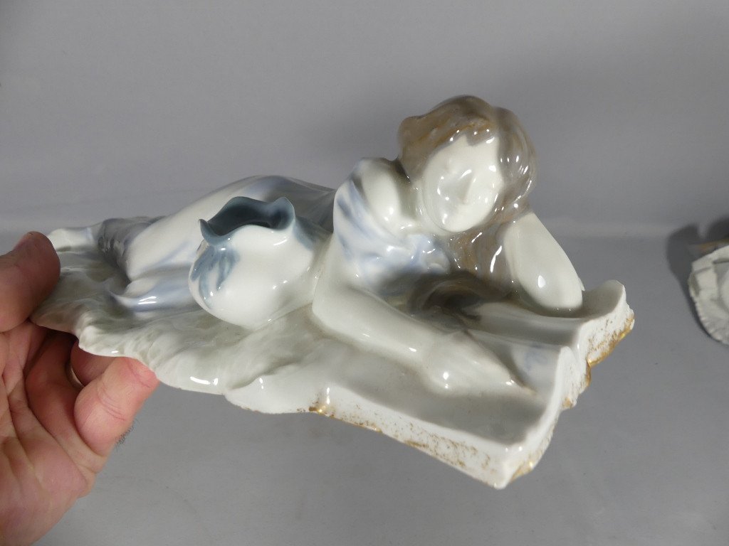 Antonio Faleri, The Reader, Limoges Porcelain Statuette, Art Nouveau Period-photo-1