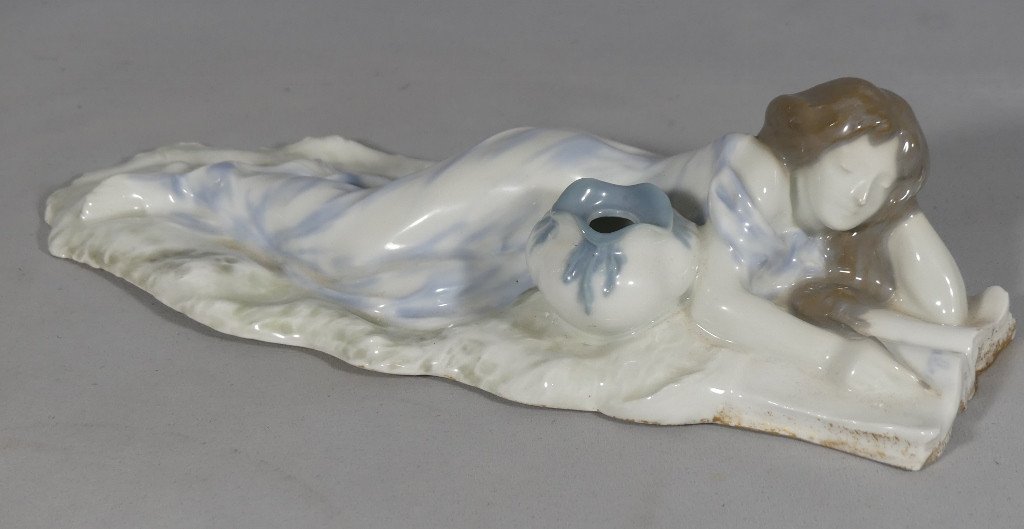 Antonio Faleri, The Reader, Limoges Porcelain Statuette, Art Nouveau Period