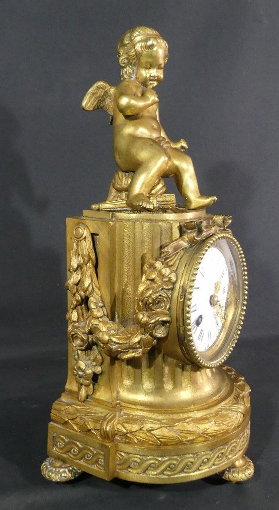 Louis XVI Clock In Gilt Bronze With Angel, 19th Century-photo-4