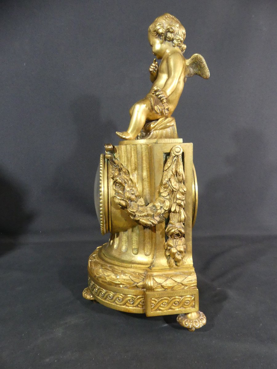 Louis XVI Clock In Gilt Bronze With Angel, 19th Century-photo-2