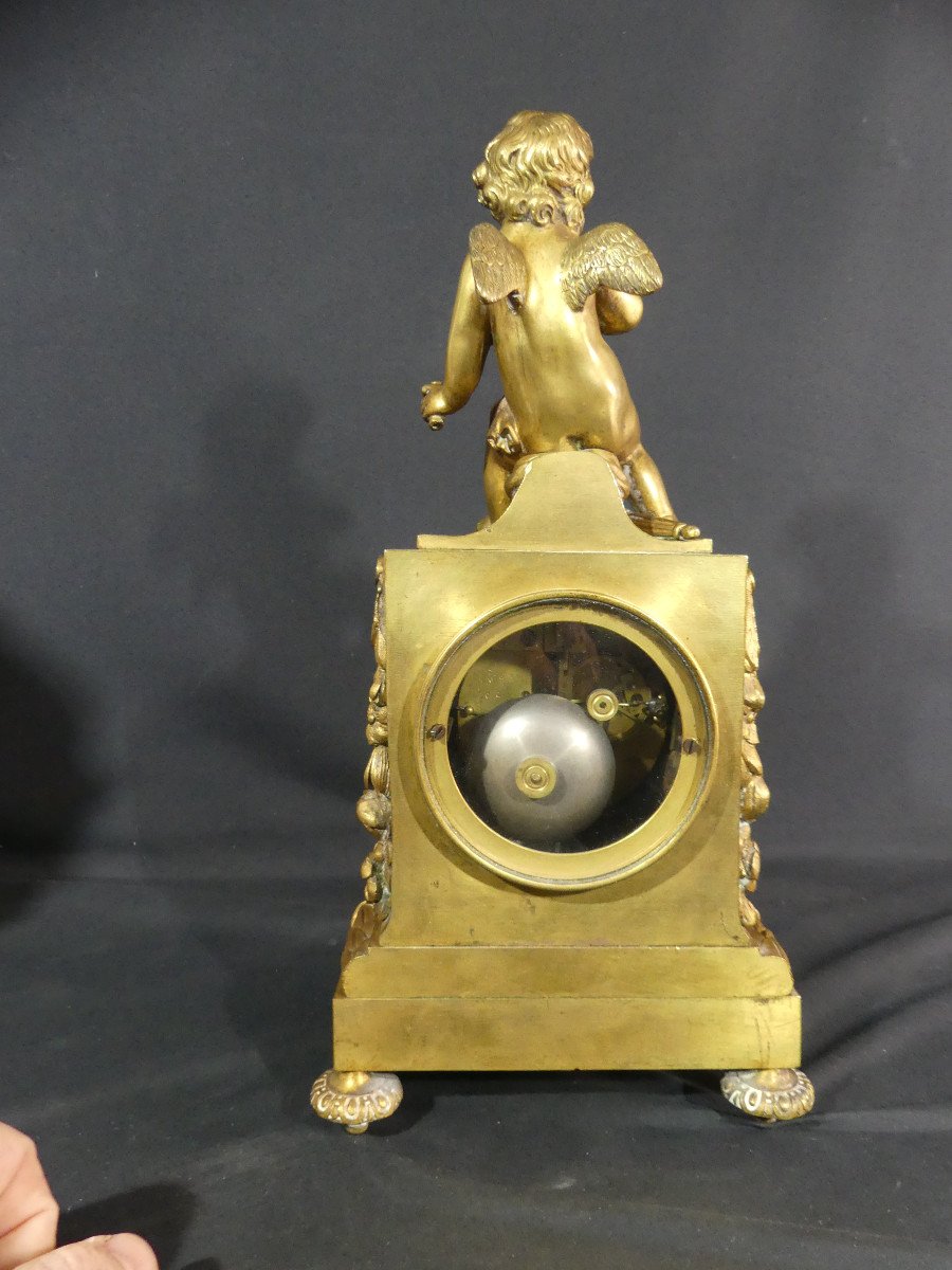 Louis XVI Clock In Gilt Bronze With Angel, 19th Century-photo-3