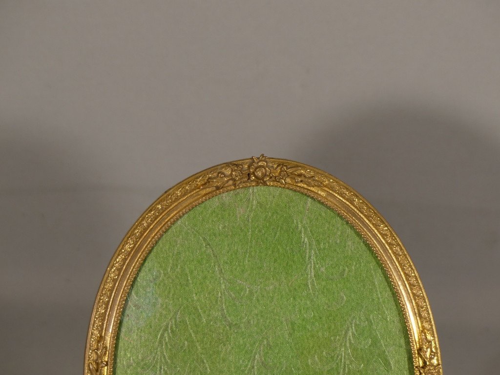 Cadre Photo Ovale En Bronze Doré Ciselé De Fleurs, Style Louis XVI, époque Début XX ème-photo-4