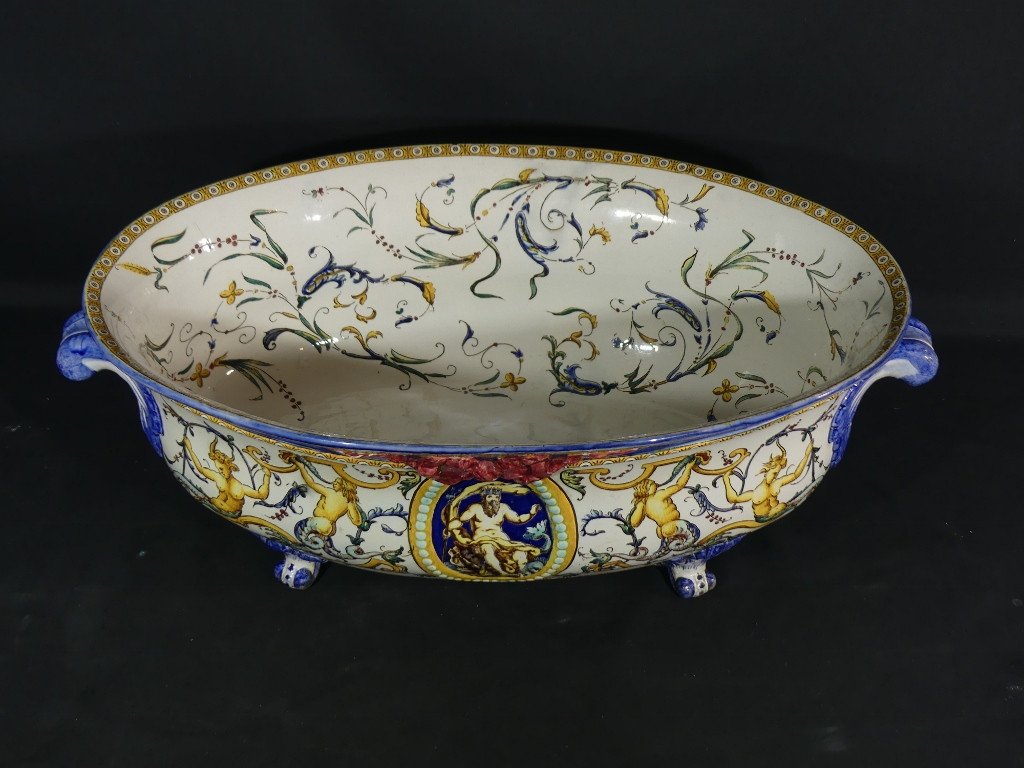 Gien Renaissance 19th Century, Large Centerpiece Forming Earthenware Jardiniere-photo-2