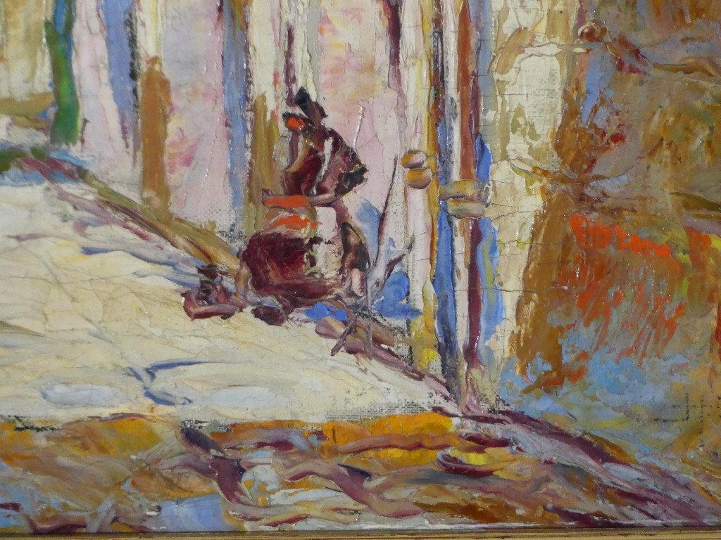 Hermann Wagner, Ruelle Du Sud Avec Linge Aux Fenêtres, Tableau Huile Sur Toile Daté 1926-photo-4