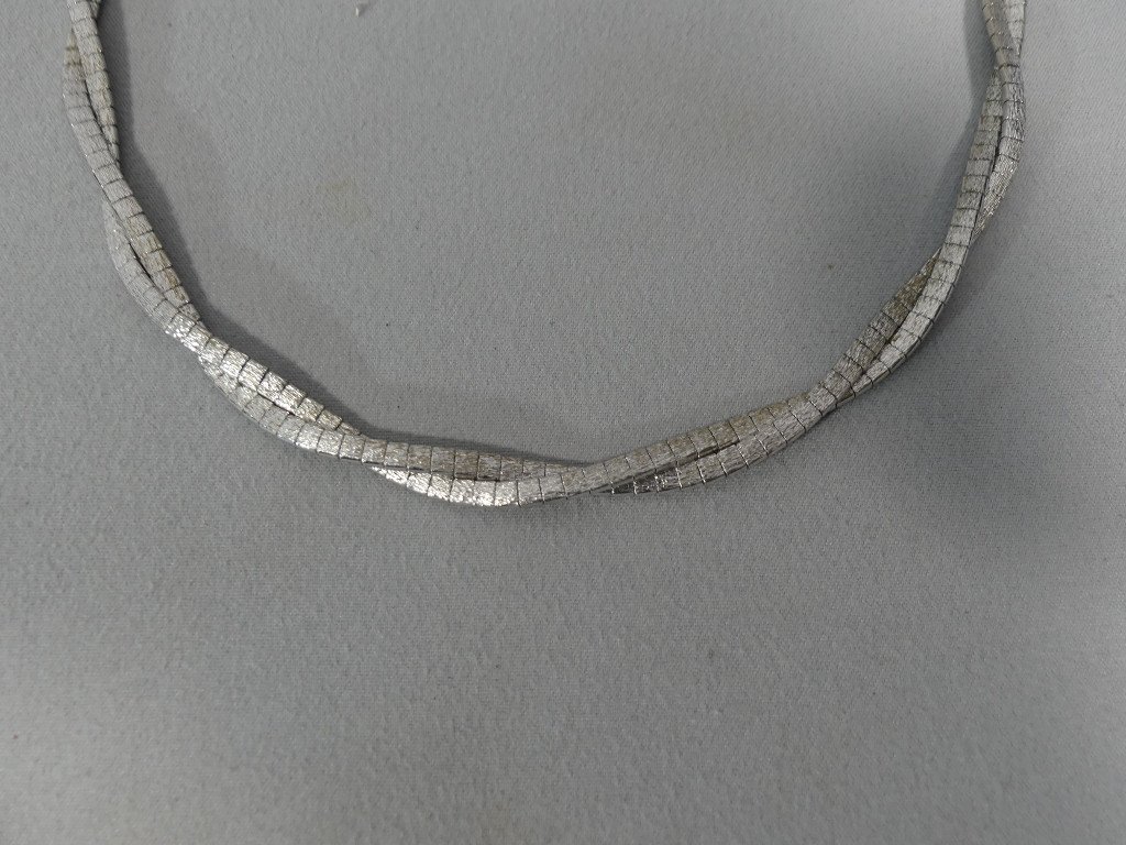 Vintage Women's Necklace In Solid Silver Double Articulated Link, 1980s-photo-3