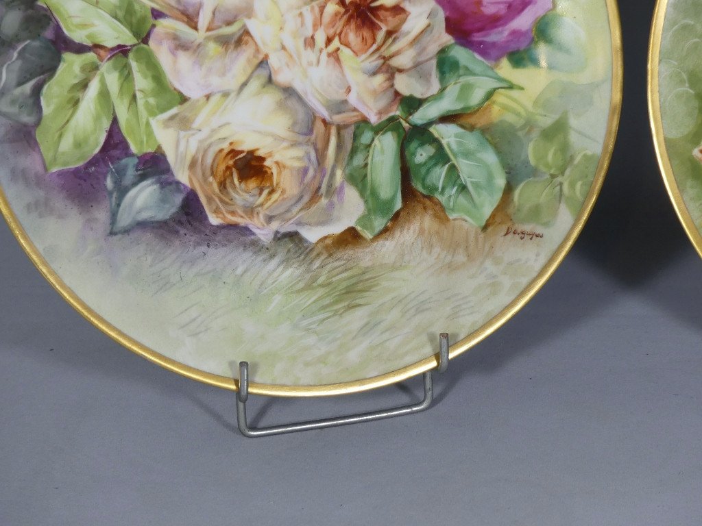 Les Roses, Paire De Plats Décoratifs En Porcelaine De Limoges Par Desgropes-photo-1